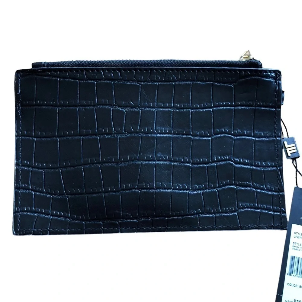 London Fog Danica Black Croc Embossed Wristlet